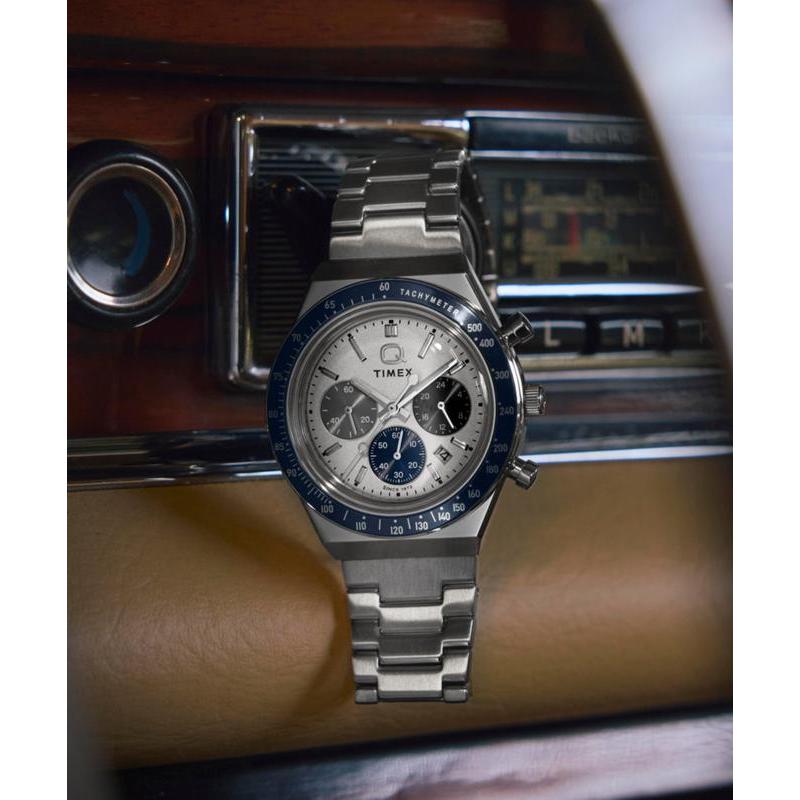 Timex Q Chronograph Stainless Steel Bracelet Watch Retro Racing