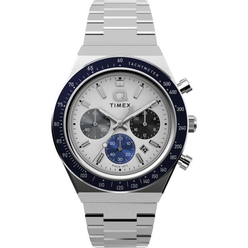 Timex Q Chronograph Stainless Steel Bracelet Watch Retro Racing