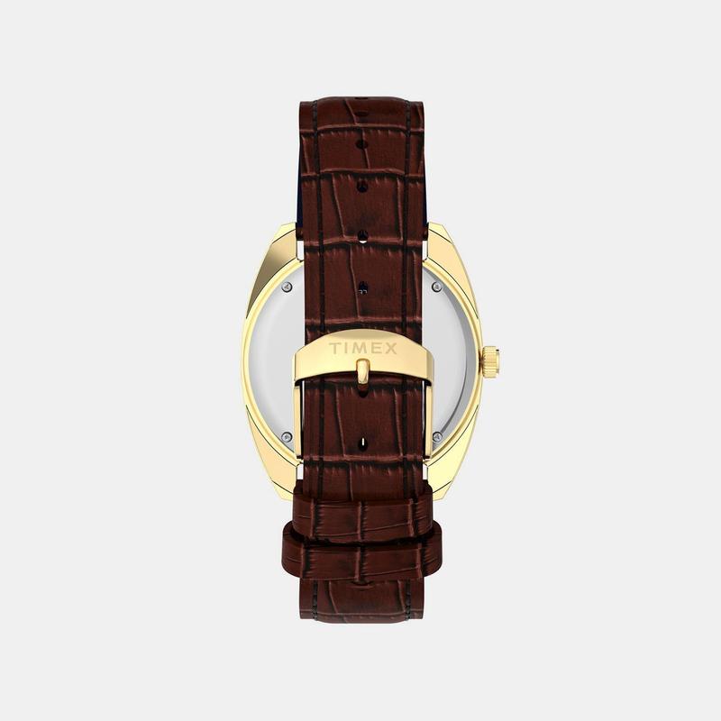 Timex Q Timex Day-Date Leather Strap Watch Brown Dial