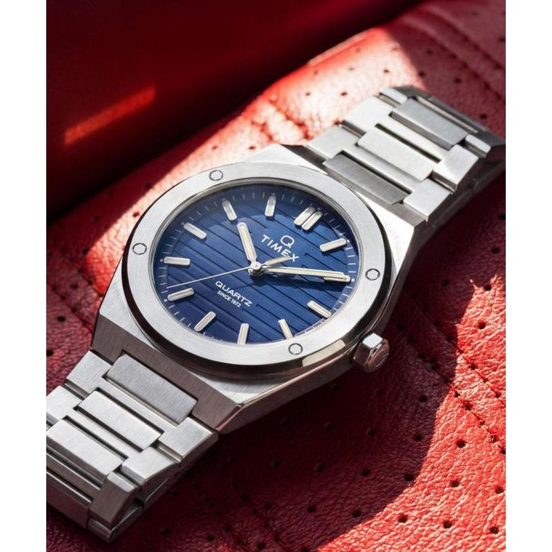 Timex Q Timex Marbella Stainless Steel Bracelet Watch Blue Dial