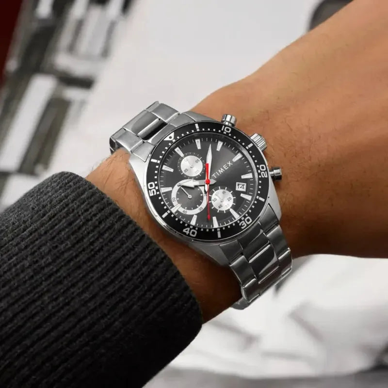 Timex Ridgefield Chronograph Stainless Steel Bracelet Black Dial Watch