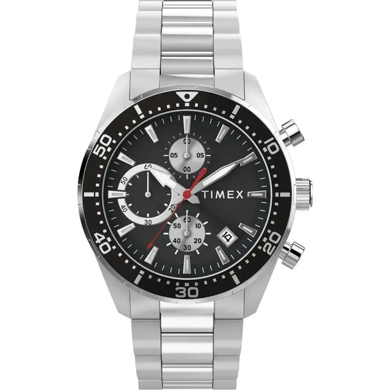 Timex Ridgefield Chronograph Stainless Steel Bracelet Black Dial Watch