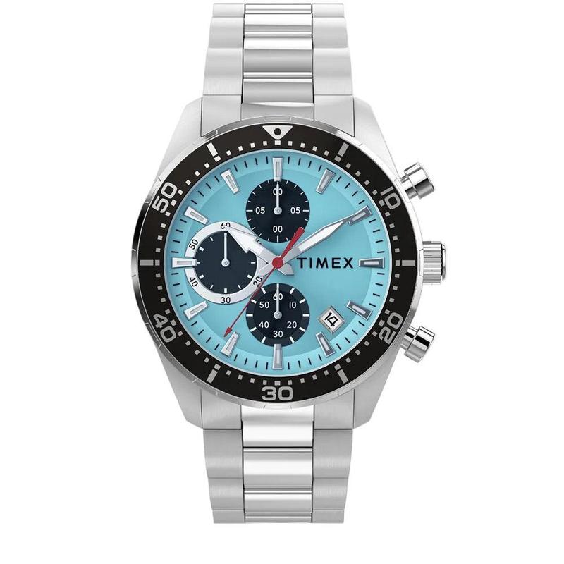 Timex Ridgefield Chronograph Stainless Steel Bracelet Watch Light Blue Dial