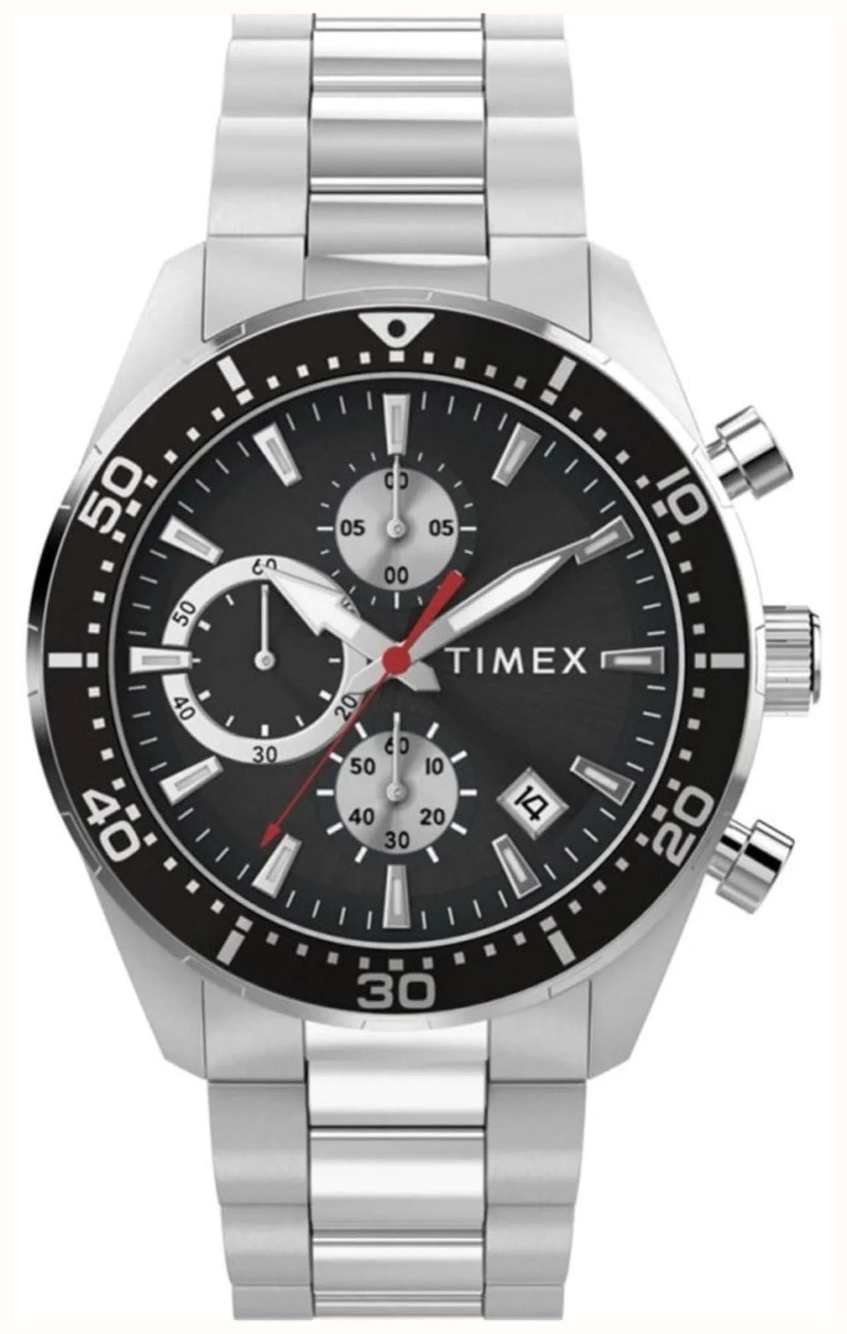 Timex Ridgefield Chronograph Stainless Steel Bracelet Watch Black Dial