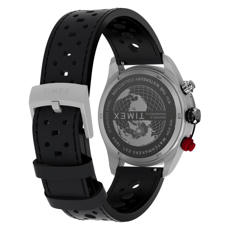 Timex Waterbury Heritage Chronograph Leather Strap Watch Black Strap