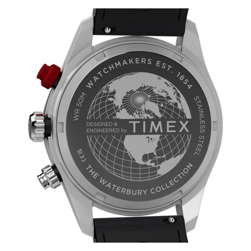 Timex Waterbury Heritage Chronograph Leather Strap Watch Black Strap