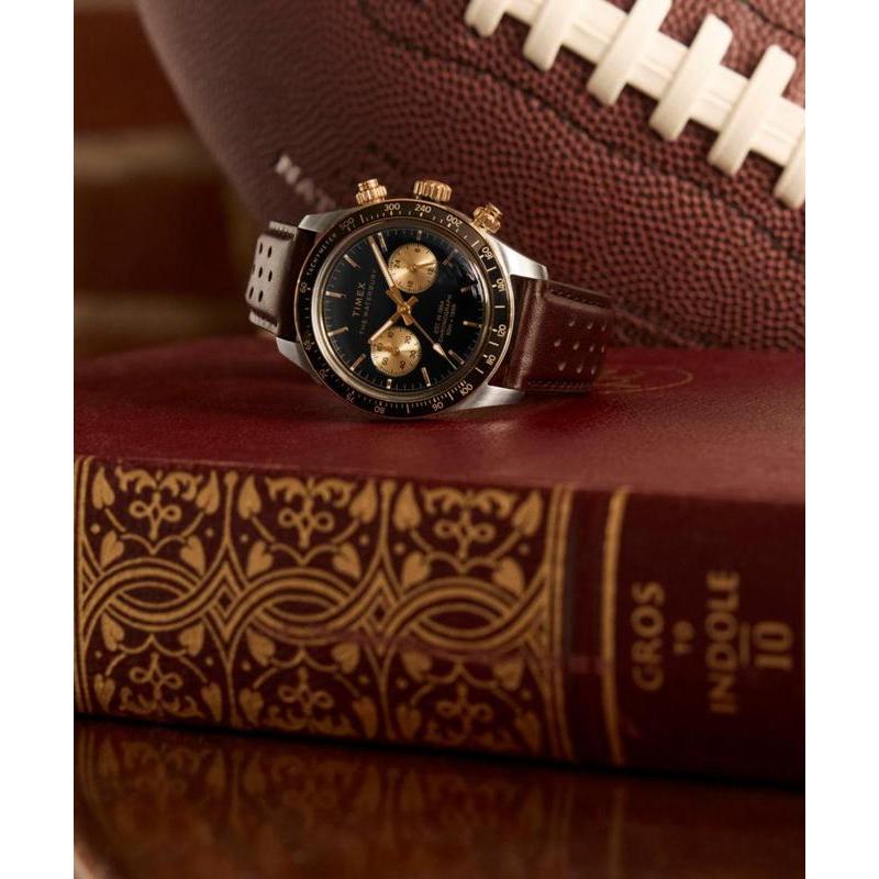 Timex Waterbury Heritage Chronograph Leather Strap Watch Brown Strap
