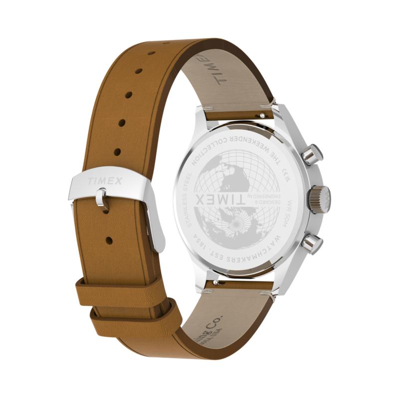 Timex Weekender New England Chronograph Leather Strap Watch Cream Dial