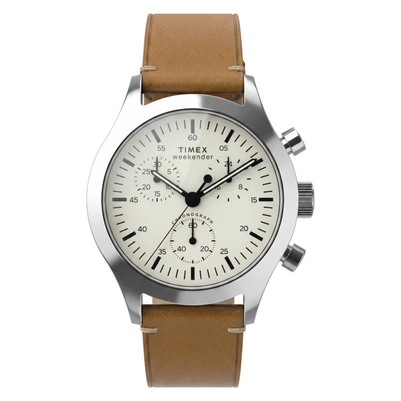 Timex Weekender New England Chronograph Leather Strap Watch Cream Dial