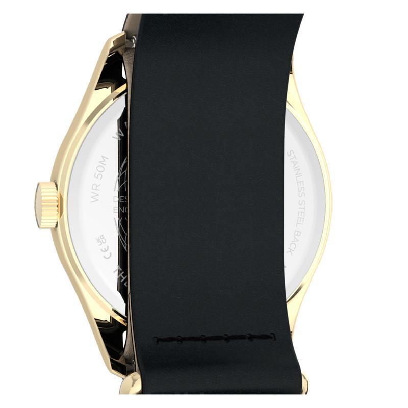 Timex Weekender New England Leather Strap Watch Gold-Tone Black Strap