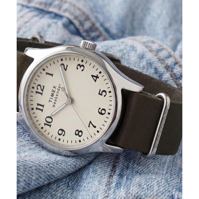 Timex Weekender New England Leather Strap Watch Green Strap