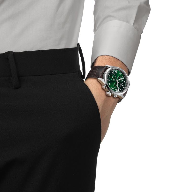 Tissot Chrono Green Dial Brown Leather Strap Watch T116.417.16.092.00