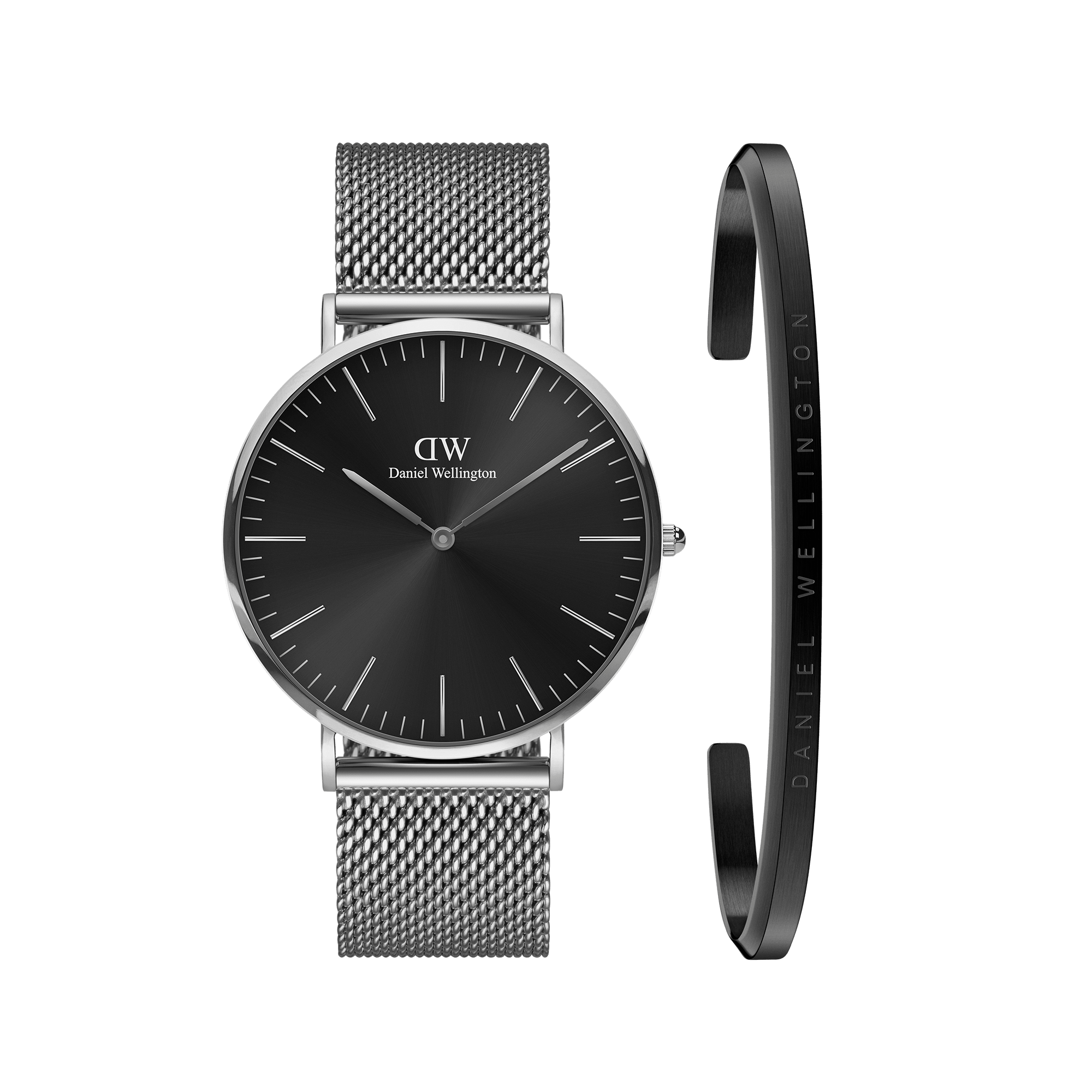 Daniel Wellington Bundle : Classic Mesh Onyx + Classic Bracelet Silver
