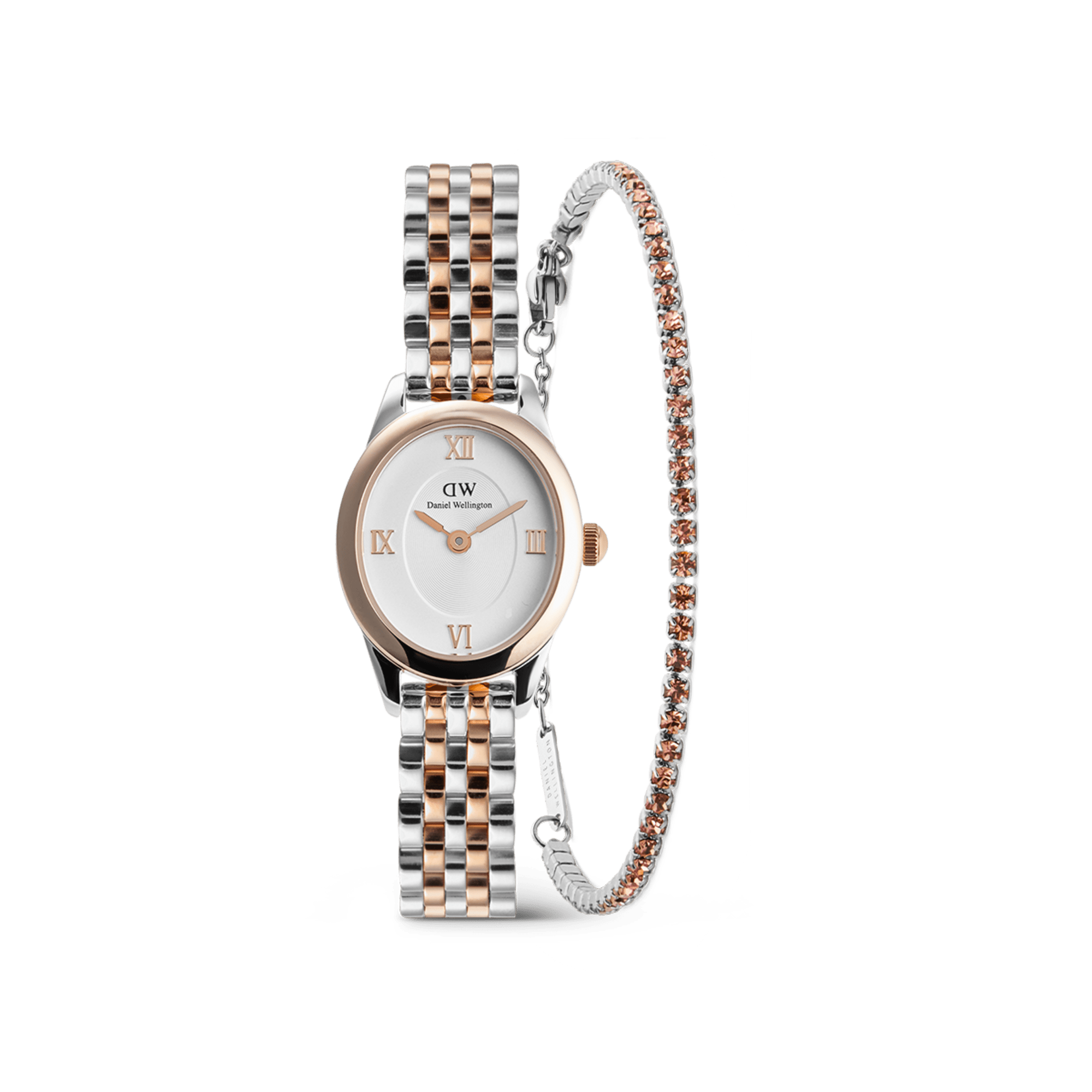 Daniel Wellington Bundle : Ophelia Mini & Tennis Bracelet Apricot Silver Set