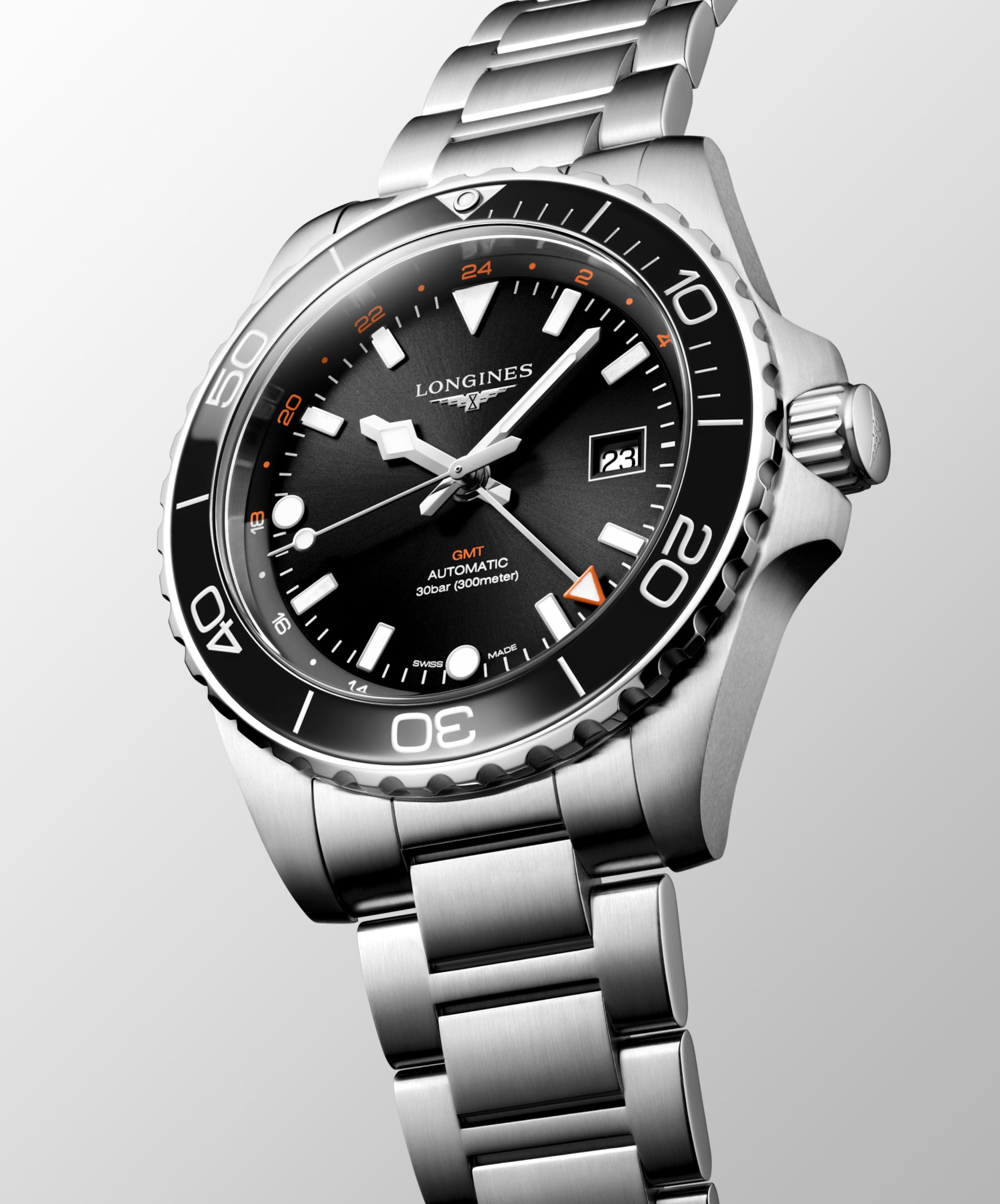Longines HydroConquest GMT L3.890.4.56.6 Men's Automatic Watch Sunray Black Dial