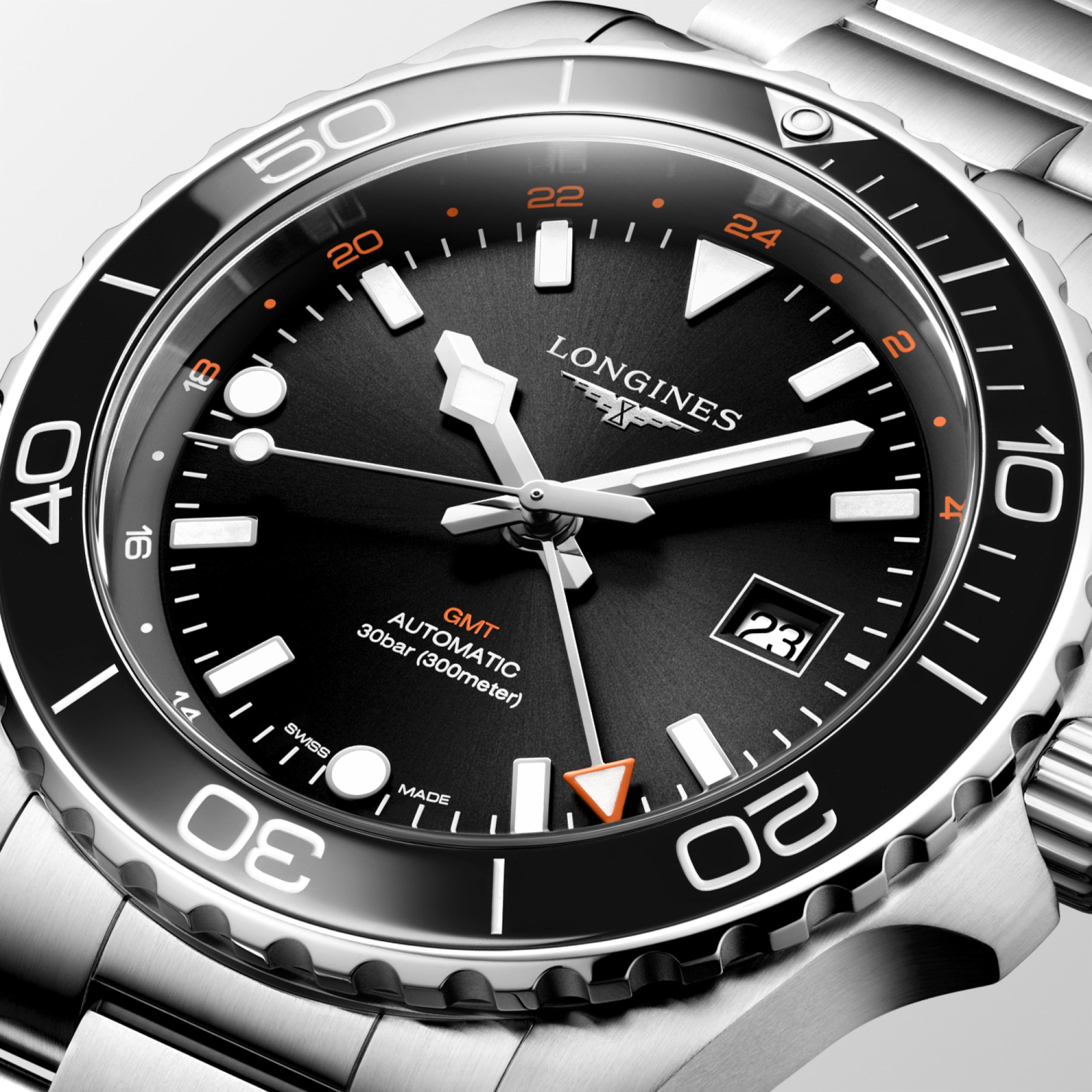 Longines HydroConquest GMT L3.890.4.56.6 Men's Automatic Watch Sunray Black Dial