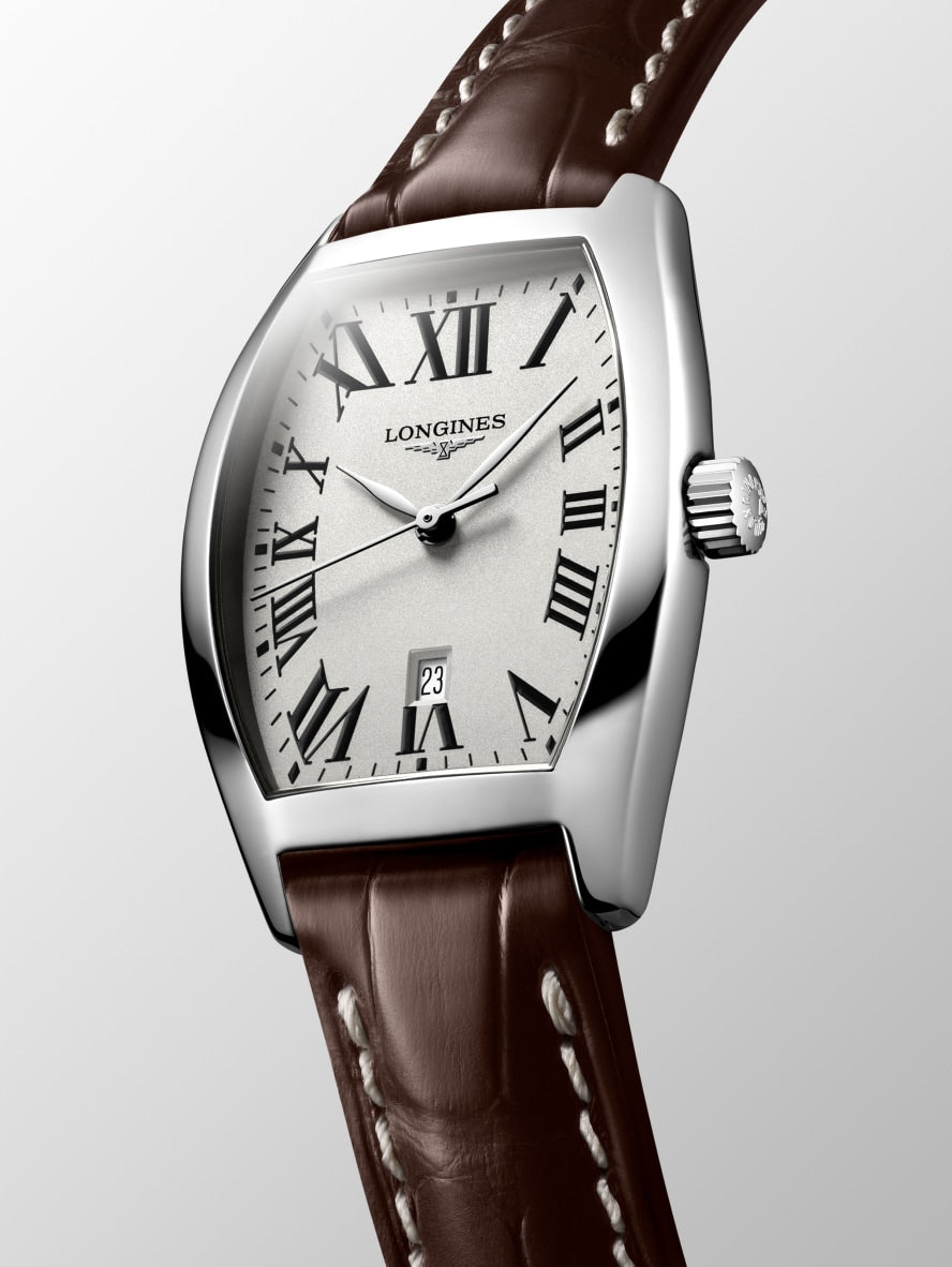 Longines Evidenza Quartz Watch 26mm Opaline Ivory Brown Alligator Strap