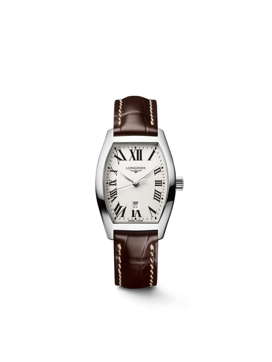 Longines Evidenza Quartz Watch 26mm Opaline Ivory Brown Alligator Strap