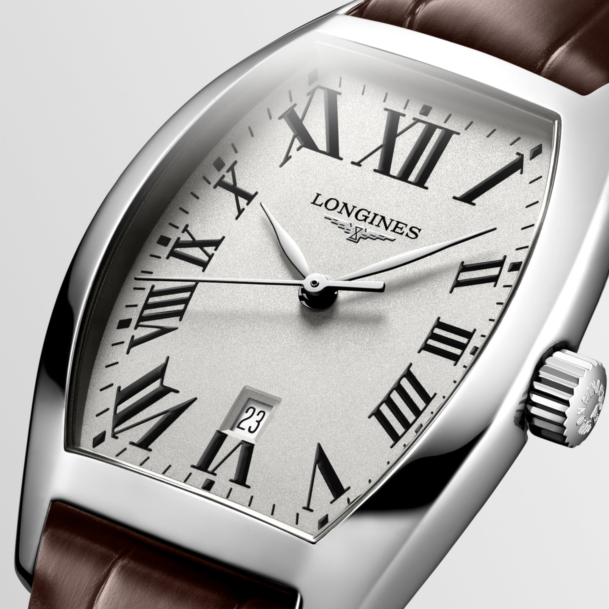 Longines Evidenza Quartz Watch 26mm Opaline Ivory Brown Alligator Strap