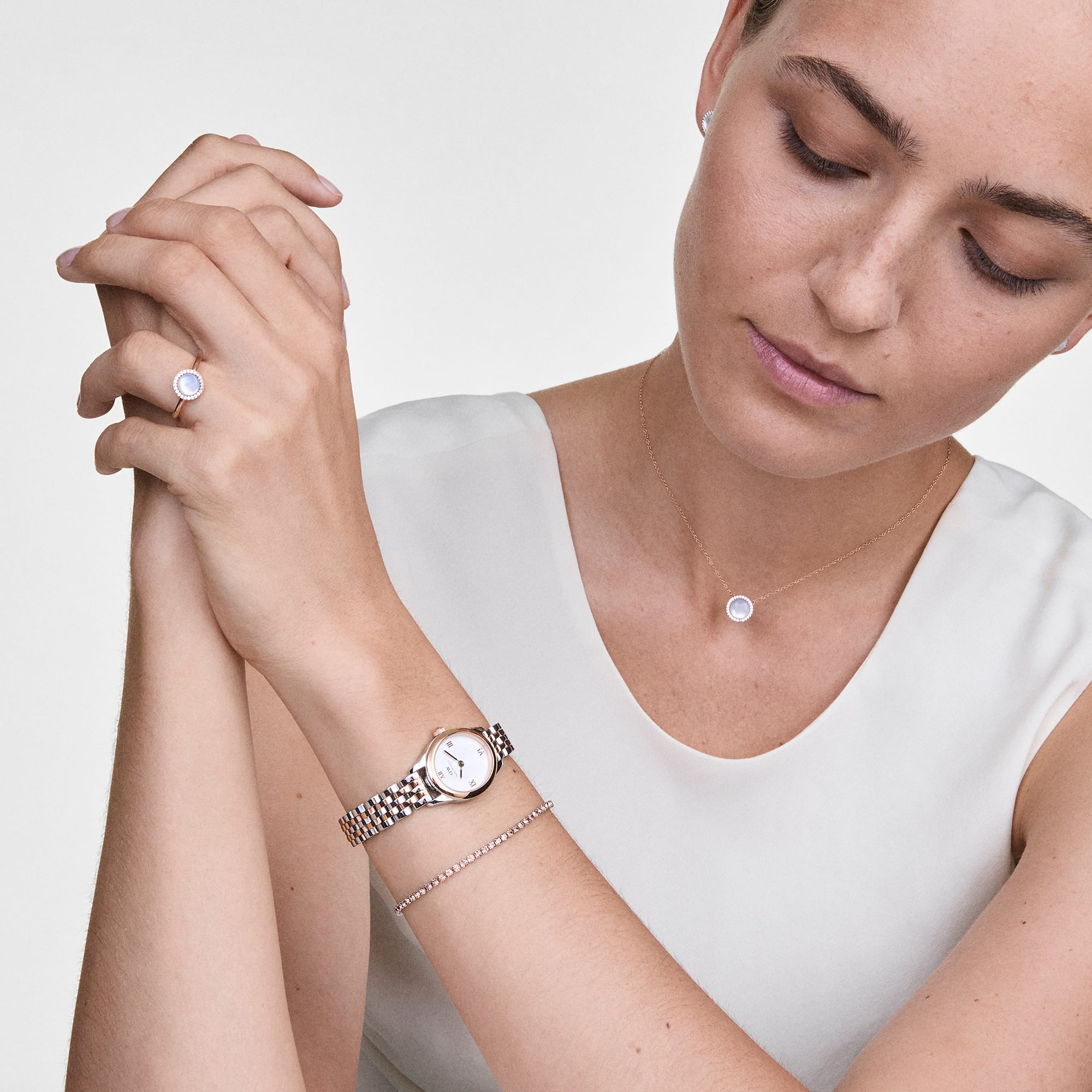 Daniel Wellington Bundle : Ophelia Mini & Tennis Bracelet Apricot Silver Set