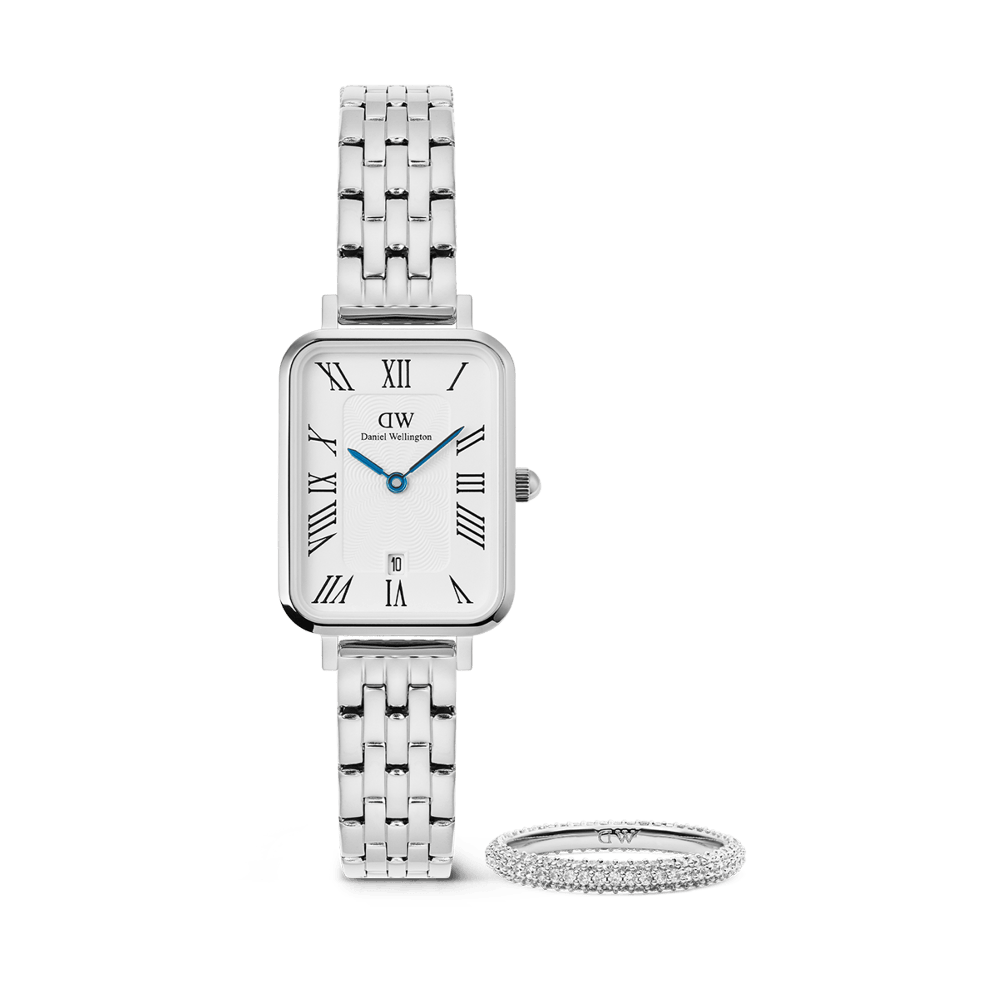 Daniel Wellington Bundle : Quadro 5-Link + Pavé Ring 3mm Silver Set