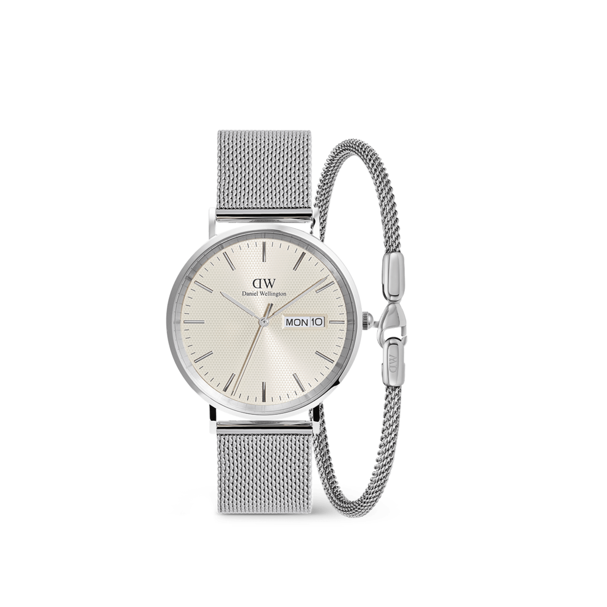 Daniel Wellington Bundle : Classic Day Display & Tide Bracelet Silver Set