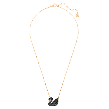 Swarovski Swan pendant, black crystal, 18K rose gold finish