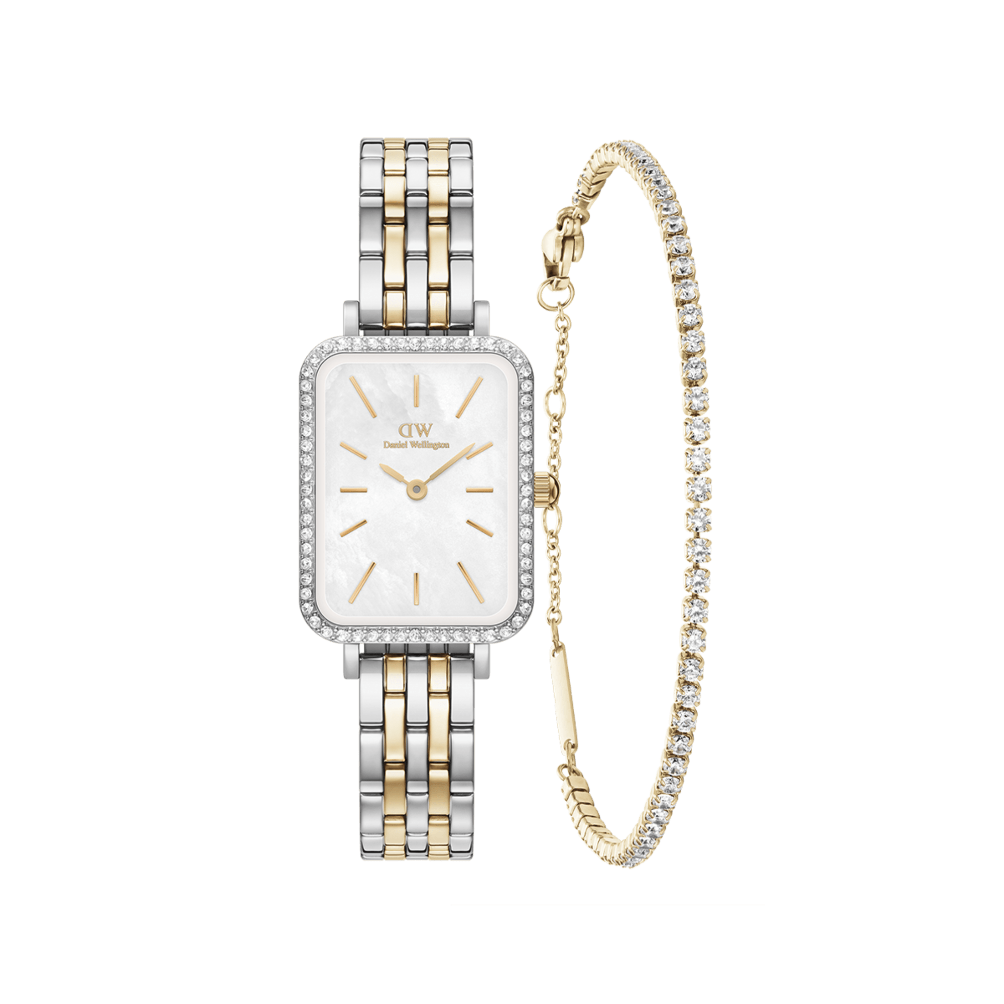 Daniel Wellington Bundle : Quadro Two Tone & Tennis Bracelet Gold