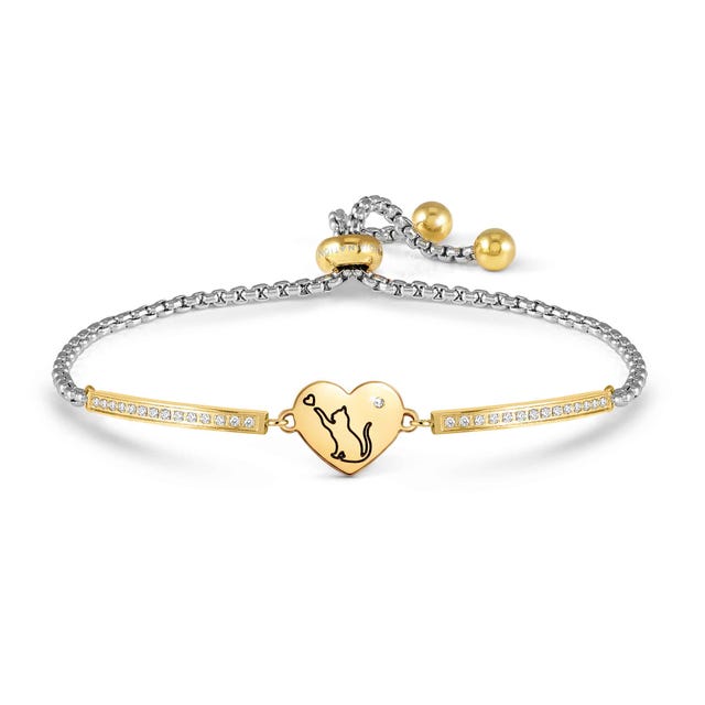 Nomination Milleluci Bracelet, Heart with Cat - Yellow Gold