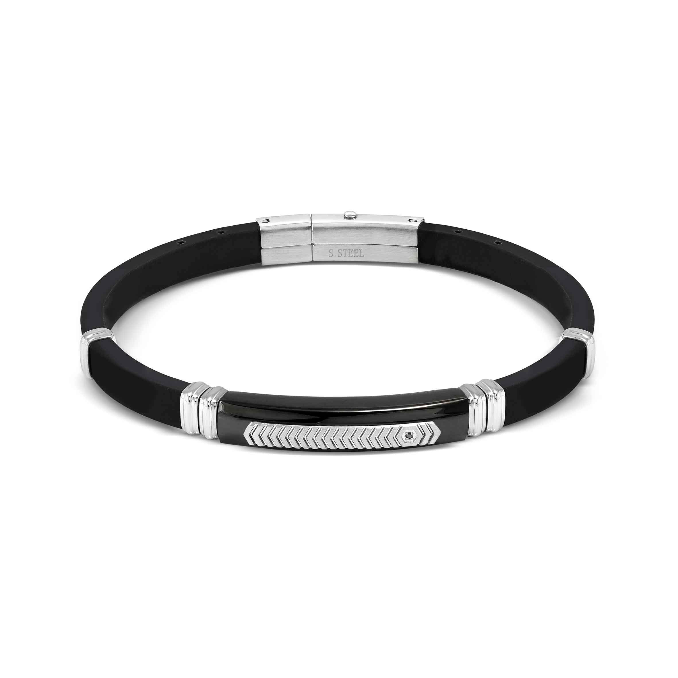Men's City Energy Ed. Black Rubber & Stainless Steel CZ Bracelet