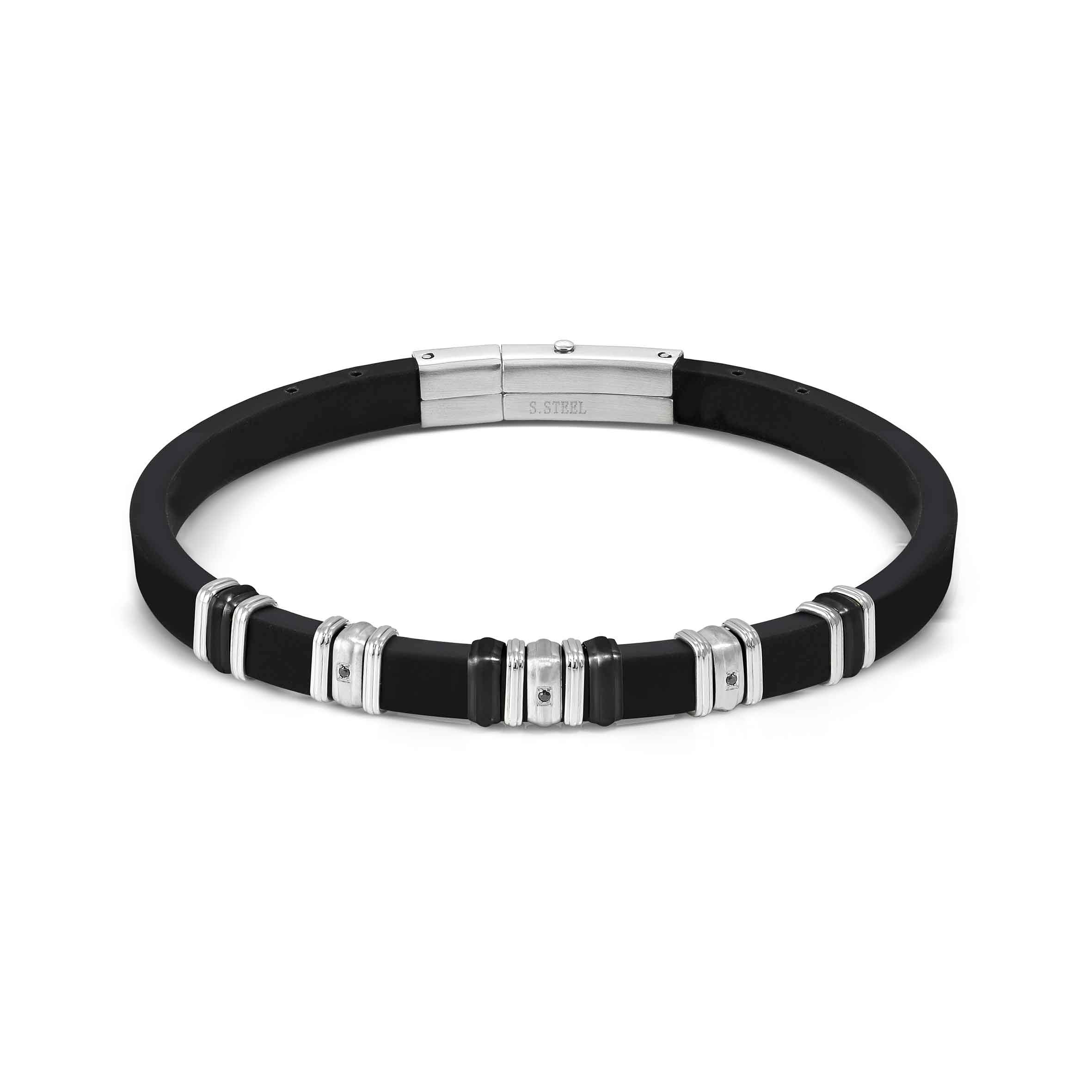Nomination City Energy Black CZ Steel Rubber Bracelet Adjustable Men's Accessory