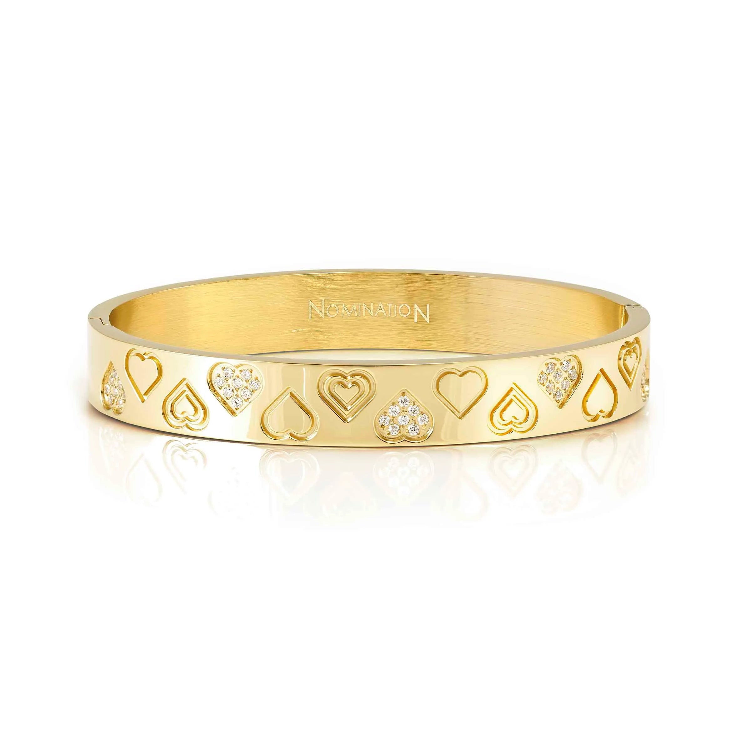 Nomination Pretty Bangles Wide Gold Bracelet with Hearts