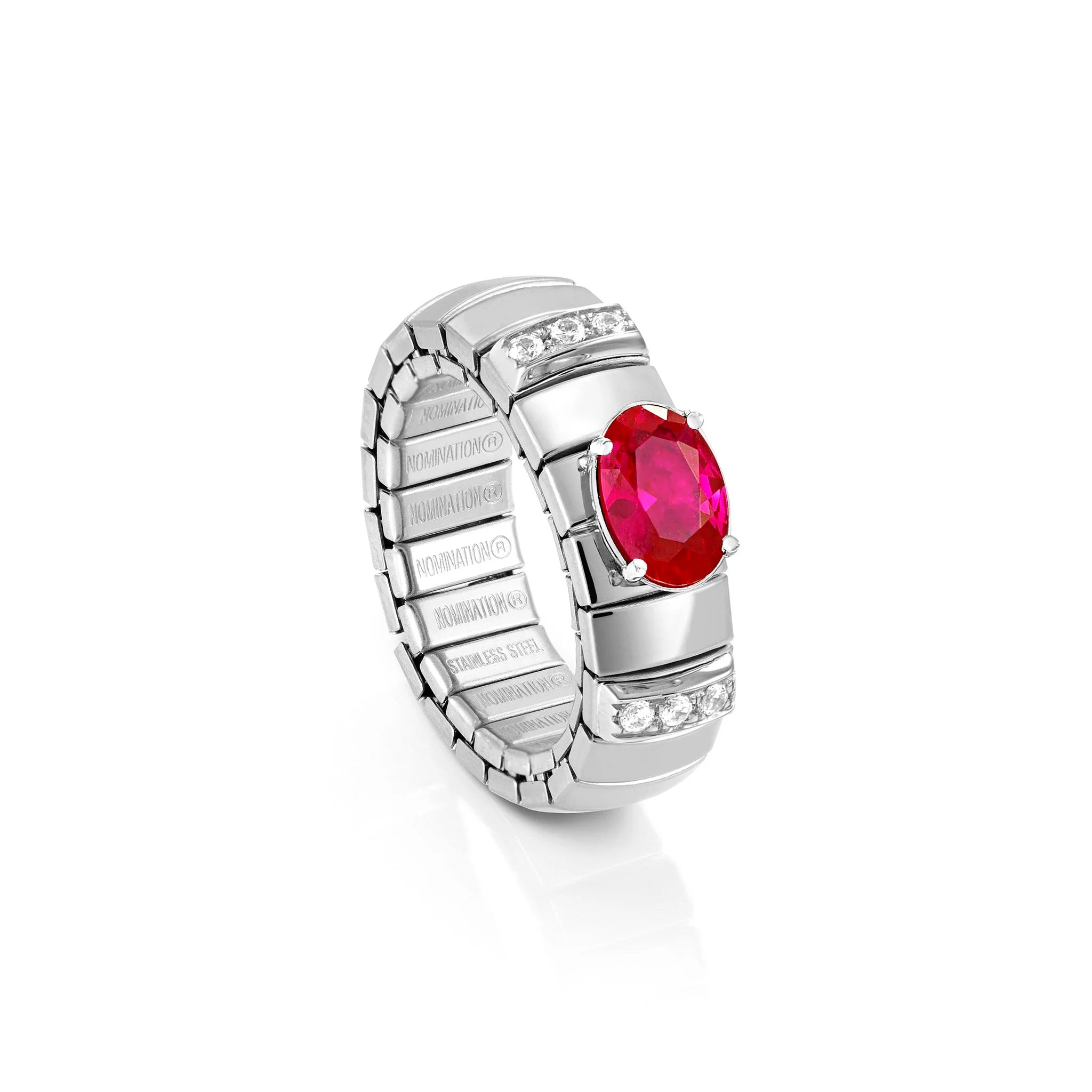 Nomination Extension Steel & Red Oval Cubic Zirconia Ring