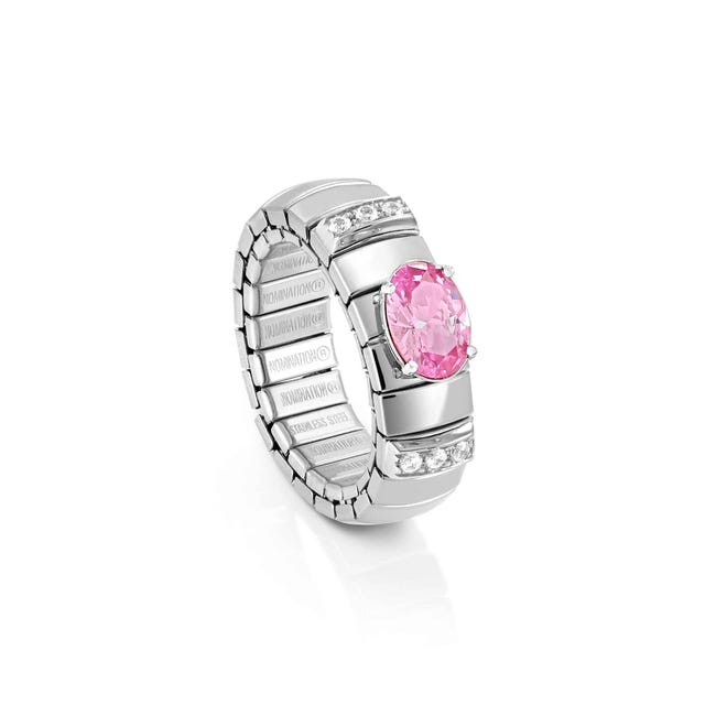 Elegant Nomination Italian Steel & Silver Oval Cubic Zirconia Extension Ring