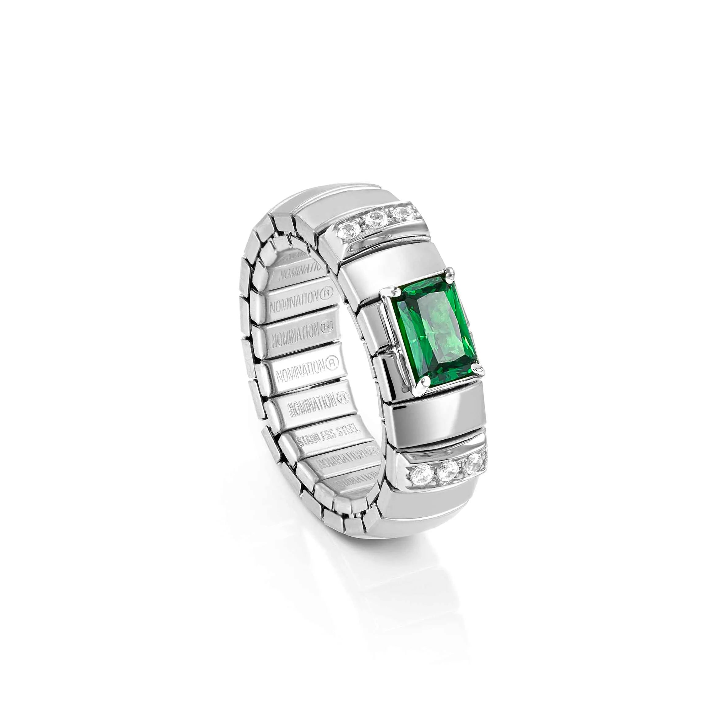 Nomination Extension Ring with Dark Green Baguette Stone