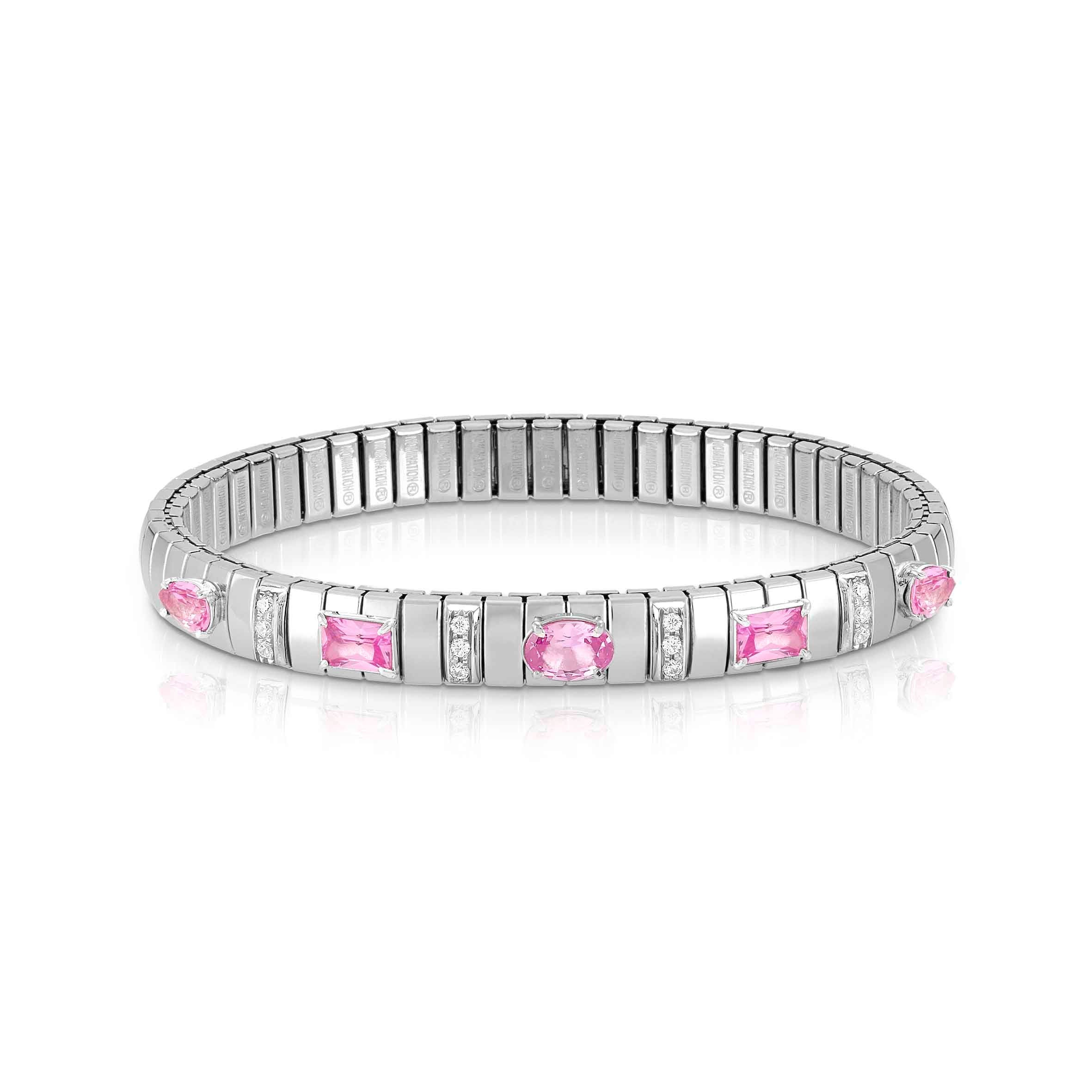 Sparkling Silver Steel Extension Bracelet with Mixed Cubic Zirconia Stones