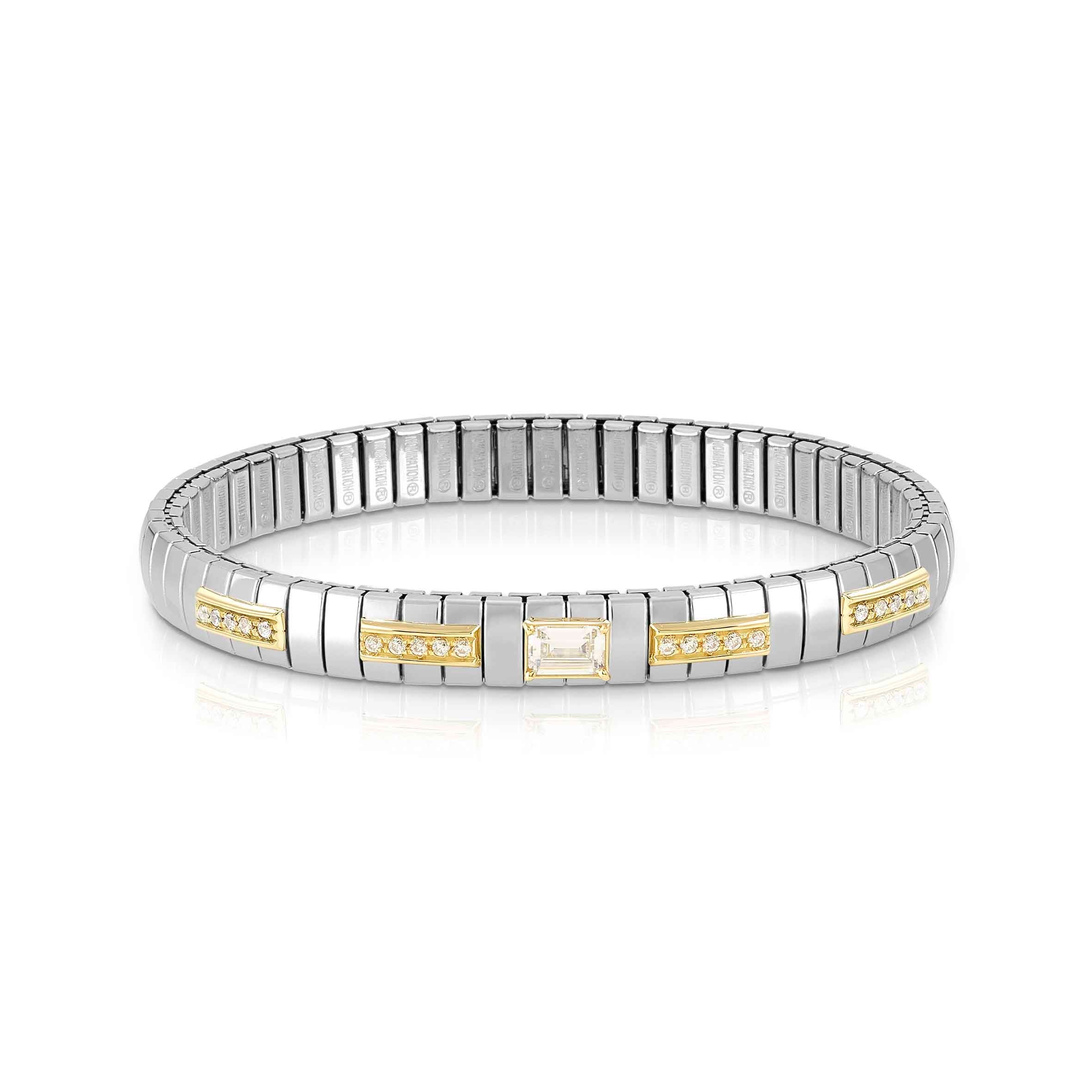 Luxurious Gold & Stainless Steel Extension Bracelet with Baguette Cubic Zirconia