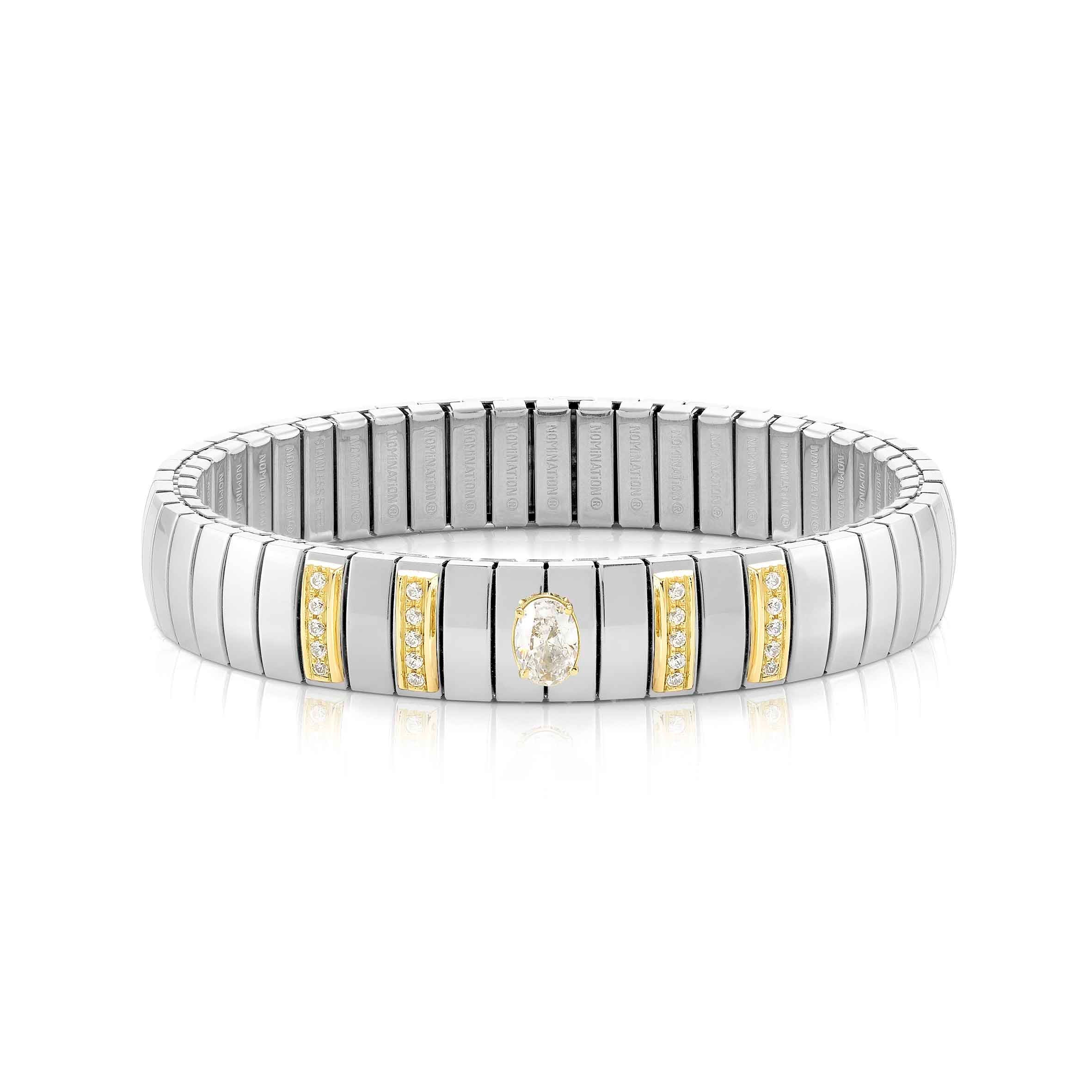 Elegant Nomination Extension Bracelet: Stainless Steel, Gold, Oval Cubic Zirconia