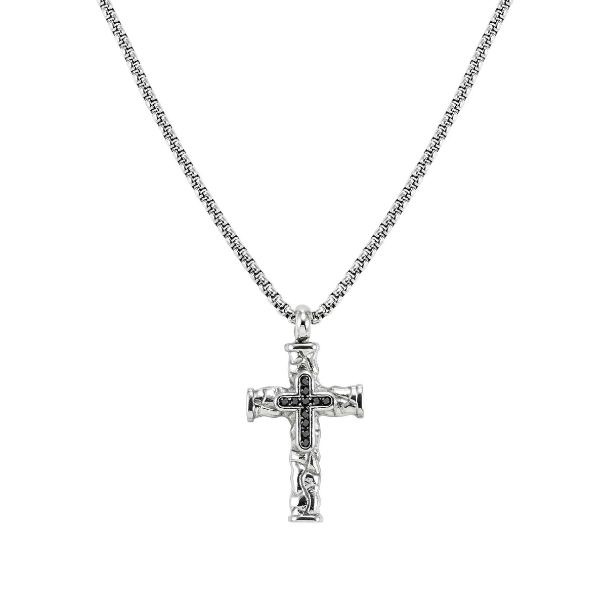 Nomination Bold Steel decorated cross necklace with black cubic zirconia