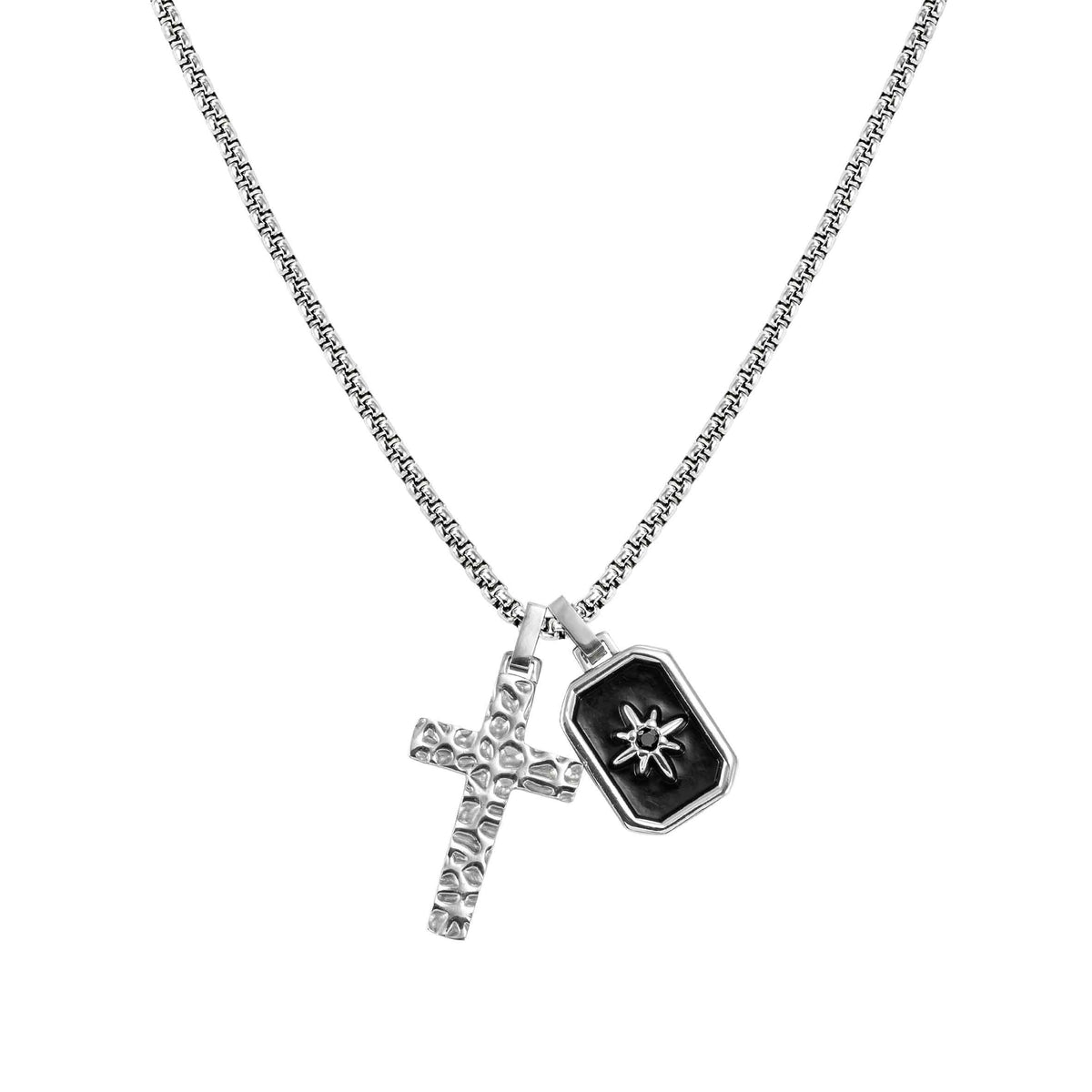 Nomination Bold Steel cross and windrose pendant necklace