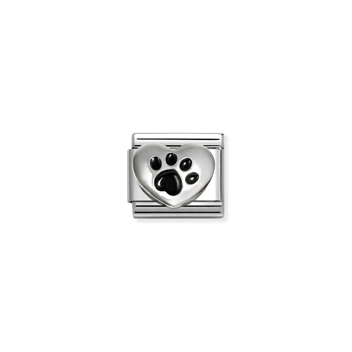 Nomination Composable Link Heart with Black Paw, 925 Sterling Silver