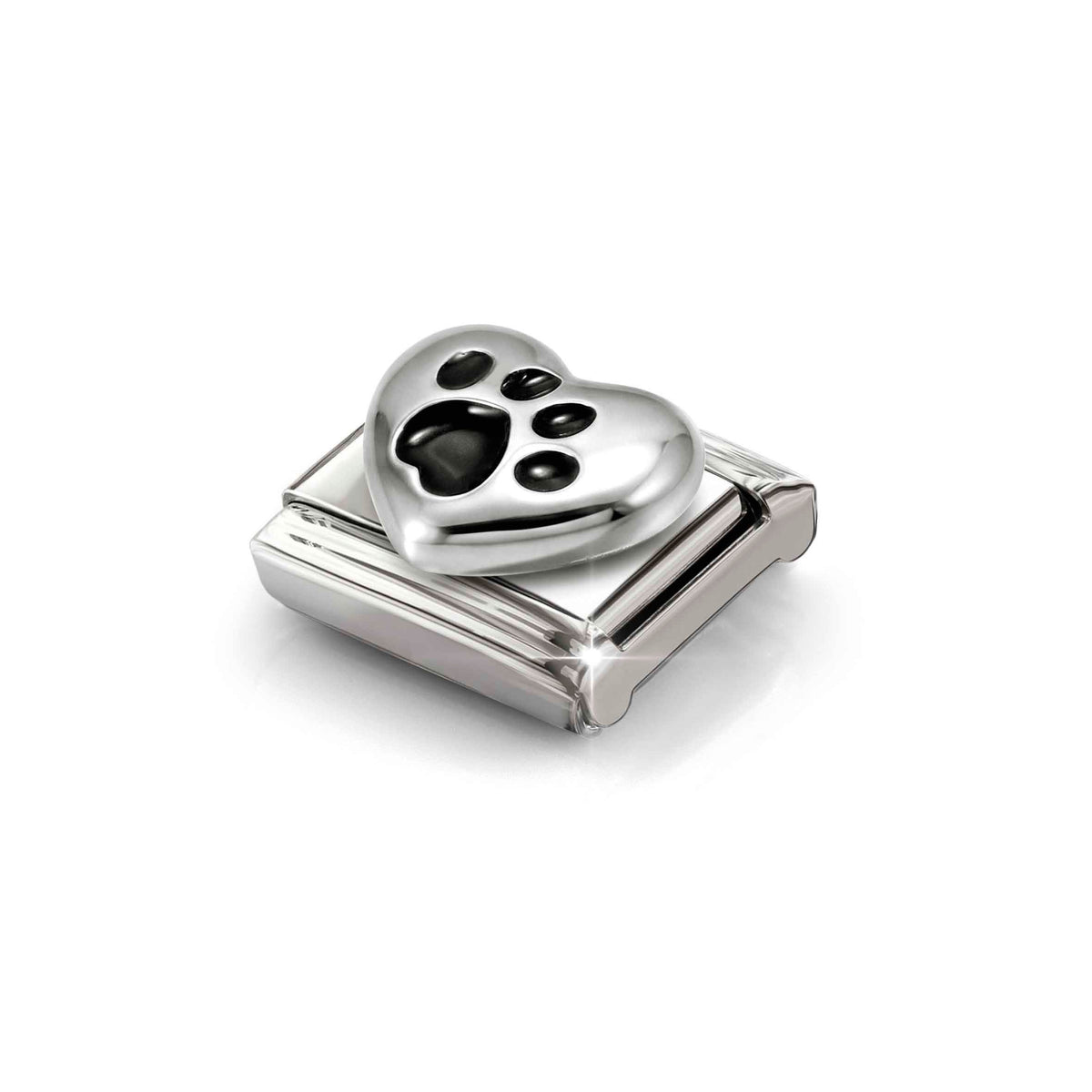 Nomination Composable Link Heart with Black Paw, 925 Sterling Silver