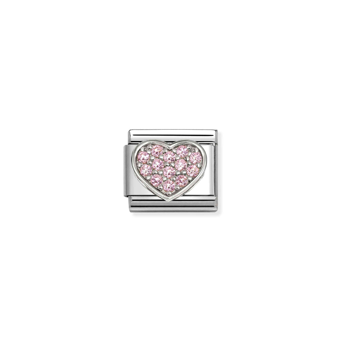 Nomination Composable Link Heart, Pink Stones, 925 Sterling Silver