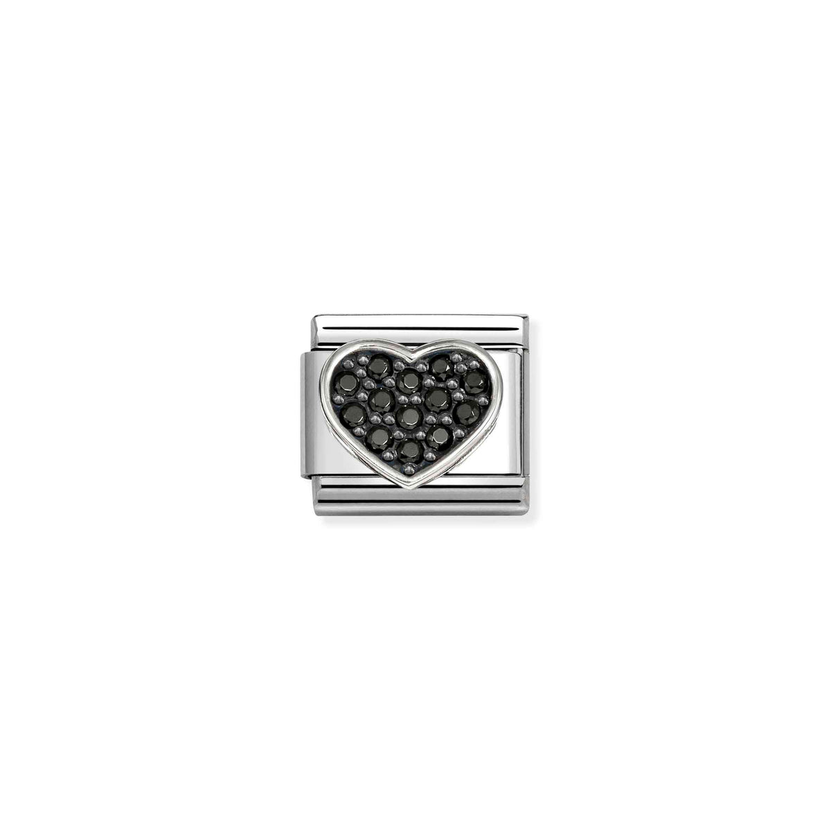 Nomination Composable Link Heart, Black Stones, 925 Sterling Silver
