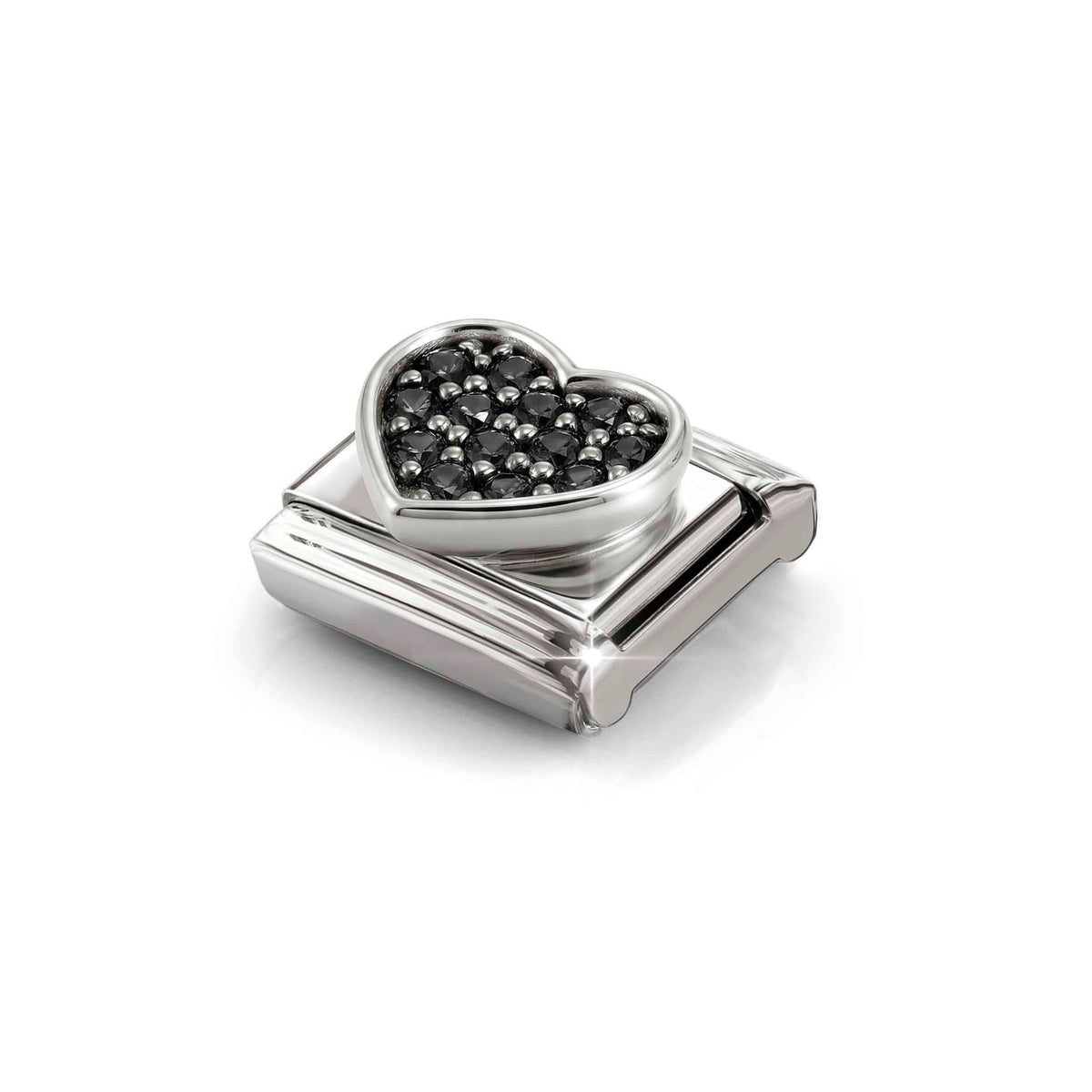 Nomination Composable Link Heart, Black Stones, 925 Sterling Silver