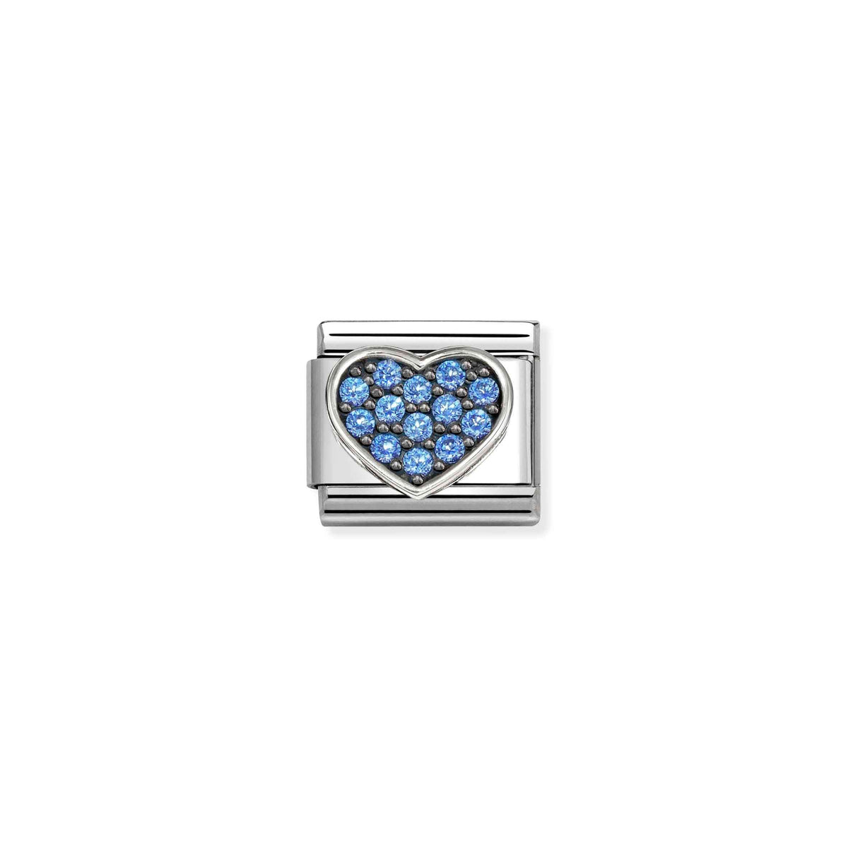 Nomination Composable Link Heart, Light Blue Stones, 925 Sterling Silver