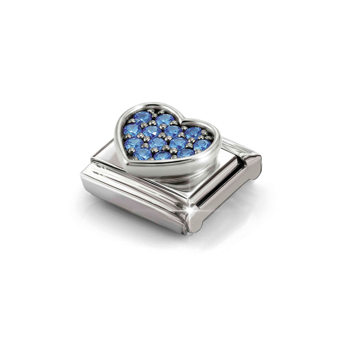 Nomination Composable Link Heart, Light Blue Stones, 925 Sterling Silver