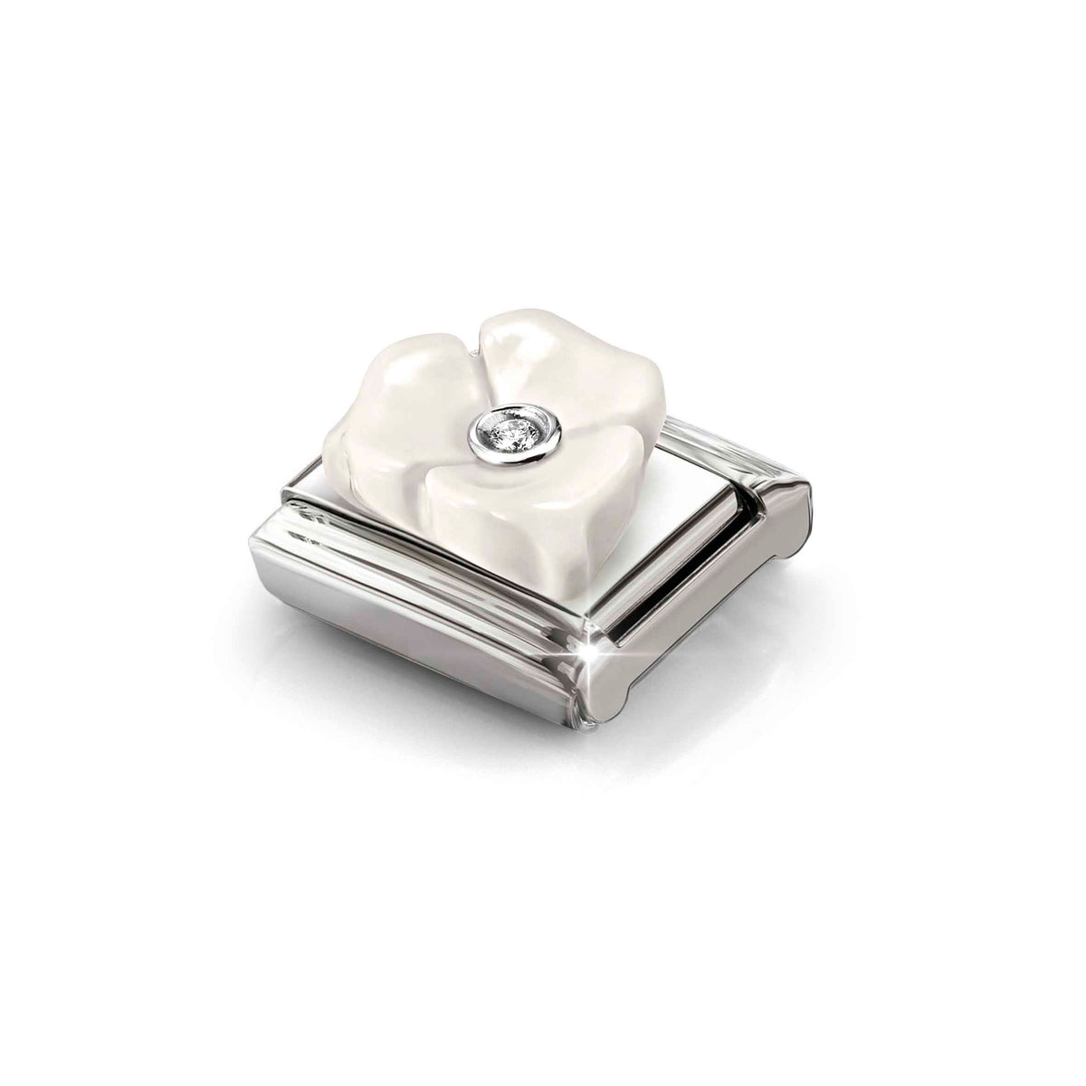 Nomination Composable Link 3 Petal Flower, White Stone, 925 Sterling Silver