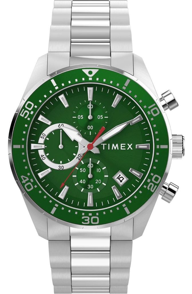Timex Ridgefield Chronograph Stainless Steel Bracelet Watch Green Dial