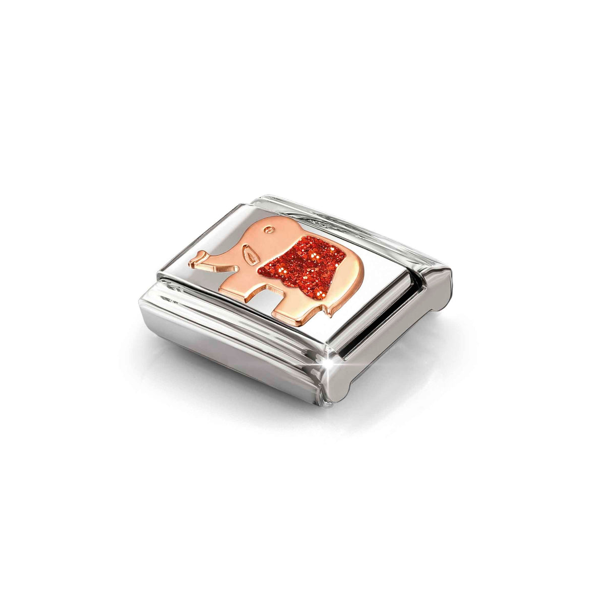 Nomination Composable Link Elephant, Red Glitter, 9K Gold Enamel